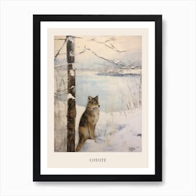 Vintage Winter Animal Painting Poster Coyote 2 Art Print