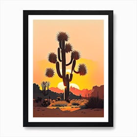 Joshua Tree At Dawn In Desert Retro Illustration (1) Art Print