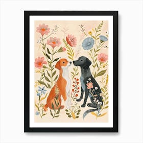 Folksy Floral Animal Drawing Dog 3 Art Print