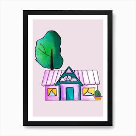 Purple Cute House Art Print