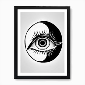 Yin Yang Eye, Symbol, Third Eye Simple Black & White Illustration Art Print