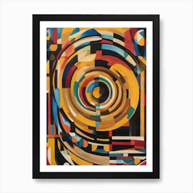 Once - Spiral Abstract Art Deco Geometric Shapes Oil Painting Modernist Inspired Bold Gold Green Turquoise Red Face Visionary Fantasy Style Wall Decor Surrealism Trippy Cool Room Art Invoke Psychedelic Art Print