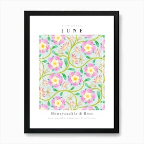 Honeysuckle And Rose June Birth Flowers Art Print