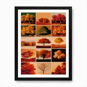 Fall Trees, Grainy, Collage, Autumn Collection Art Print