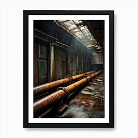 Grunge Textured Vintage Industrial Steel Pipe Laying On An Abandoned Warehouse Floor Rusty Patina I (3) Art Print