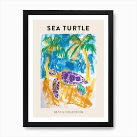 Sea Turtle Palm Tree Scribble Poster 2 Art Print