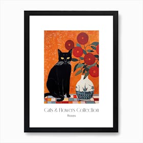 Cats & Flowers Collection Rose Flower Vase And A Cat, A Painting In The Style Of Matisse 4 Art Print