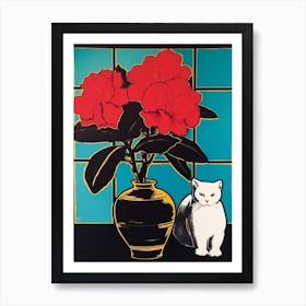 Camellia With A Cat 3 Pop Art  Art Print