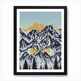 Nordic Three Colour Scandinavian Forest Mountains Minimalist Sunset Sunrise Art Print