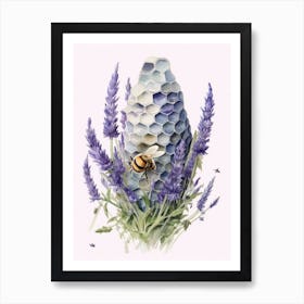 Beehive With Lavender Watercolour Illustration 2 Art Print