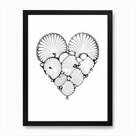 Minimalist Black & White Shell Line Drawing Heart 2 Art Print