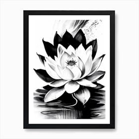 Lotus Flower, Symbol, Third Eye Black & White 2 Art Print