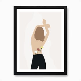 Woman With Flowers On Her Back Art Print