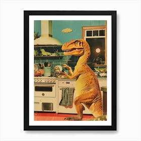 Dinosaur In The Kitchen Retro Abstract Collage 1 Art Print