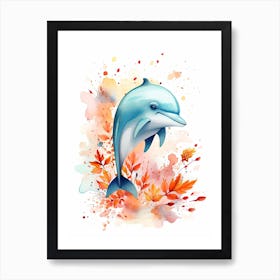 A Dolphin Watercolour In Autumn Colours 1 Art Print