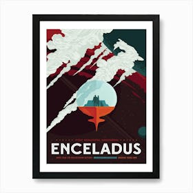 NASA Vintage Style Poster, Enceladus, Retro Space Art Art Print