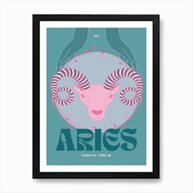 Teal Zodiac Aries Art Print