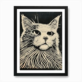 Turkish Angora Cat Linocut Blockprint 7 Art Print