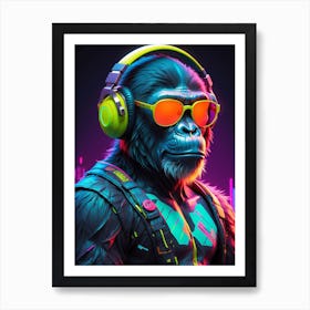 Gorilla In Headphones Art Print