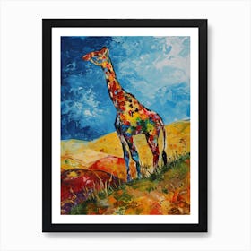 Giraffe On A Hill Impasto Art Print