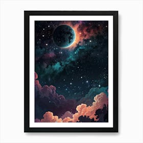 Moon And Stars In The Sky Art Print