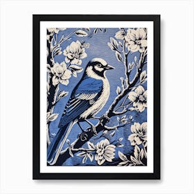 Vintage Bird Linocut Blue Jay 4 Art Print