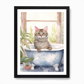 Egyptian Mau Cat In Bathtub Botanical Bathroom 4 Art Print