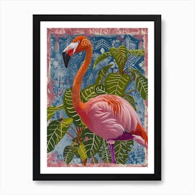 Greater Flamingo And Philodendrons Boho Print 2 Art Print