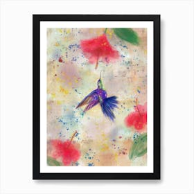 Hummingbird And Hibiscus Flowers Art Print