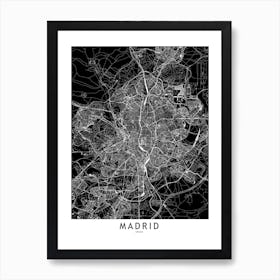 Madrid Black And White Map Art Print