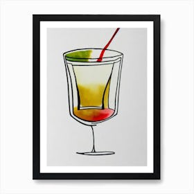 MCocktail Poster artini Minimal Line Drawing With Watercolour Cocktail Poster Art Print