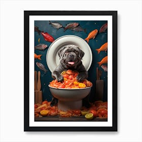 Pug In The Toilet Art Print