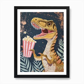 T Rex Dinosaur Eating Popcorn 2 Art Print