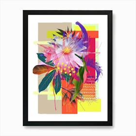 Asters 4 Neon Flower Collage Art Print