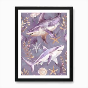 Purple Scalloped Hammerhead Shark 2 Art Print