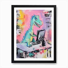 Abstract Dinosaur On The Computer Paint Splash Pink 1 Art Print