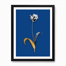Vintage Didiers Tulip Black and White Gold Leaf Floral Art on Midnight Blue n.0923 Art Print