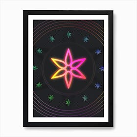 Neon Geometric Glyph in Pink and Yellow Circle Array on Black n.0432 Art Print