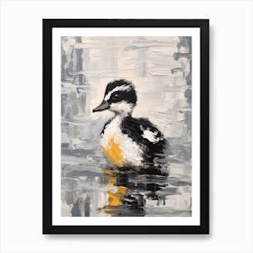 Black & Grey Abstract Duckling Gouache 3 Art Print