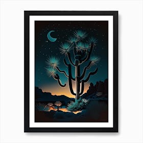 Joshua Tree At Night Retro Illustration (2) Art Print