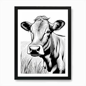 Cow Lino cut Black And White art, animal art, 154 Art Print