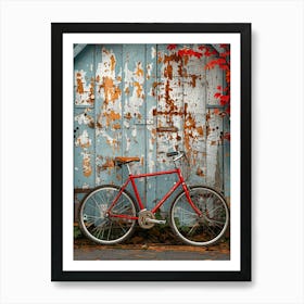 Bicycle Leaning Against Rustic Wall Art Print