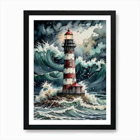 Lighthouse In The Storm 3 Art Print