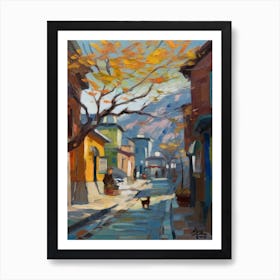 Painting Of Seoul South Korea With A Cat In The Style Of Impressionism 4 Art Print