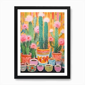 Cactus Painting Maximalist Still Life Woolly Torch Cactus 1 Art Print