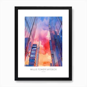 Willis Tower Skydeck Chicago Watercolour Travel Poster Art Print