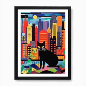 New York City, United States Skyline With A Cat 1 Art Print