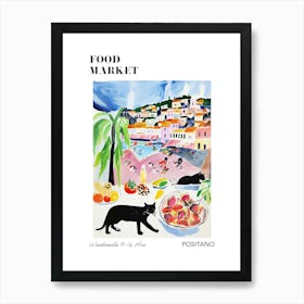 The Food Market In Positano 1 Illustration Poster Art Print