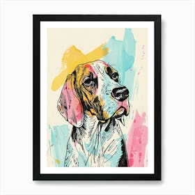 Colourful American Hound Dog Abstract Line Illustration 1 Art Print