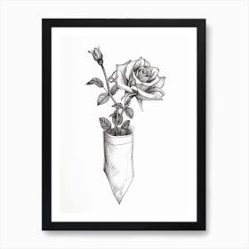 English Rose In A Pocket Line Drawing 4 Art Print